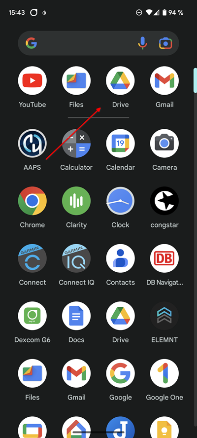 start the Google Drive app