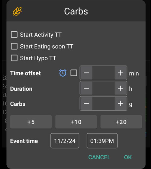 Carbs button