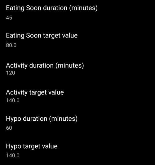 Preferences > Default temp targets