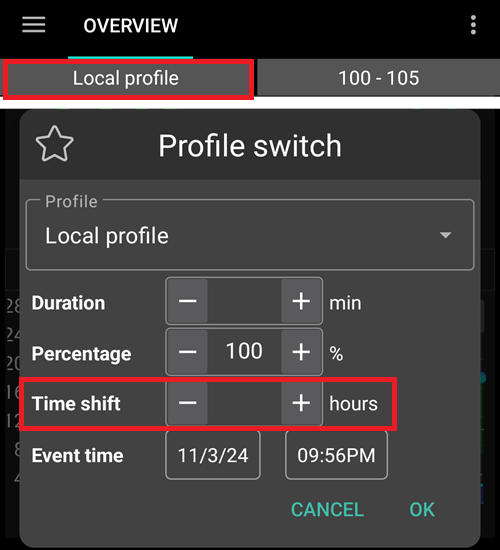 Profile switch with time shift