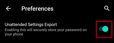Maintenance menu unattended Settings Export